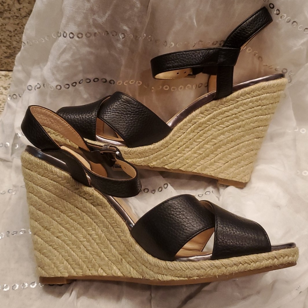 Cole Hann Hart Wedge Leather Espadrilles, size 7.5